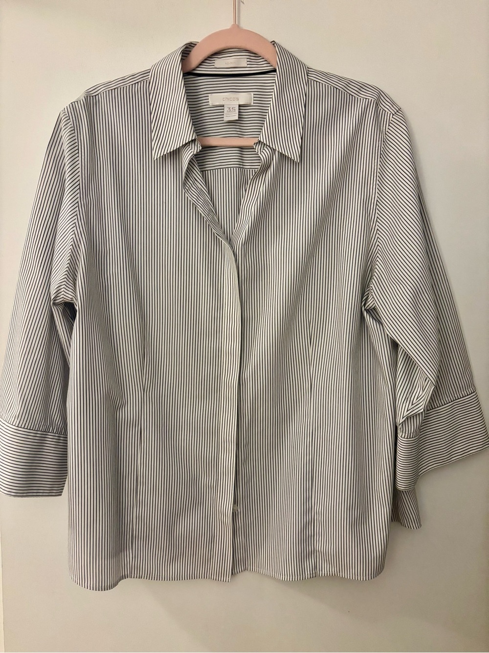 Chico's Women's No Iron Striped Button Down Shirt Size 3.5